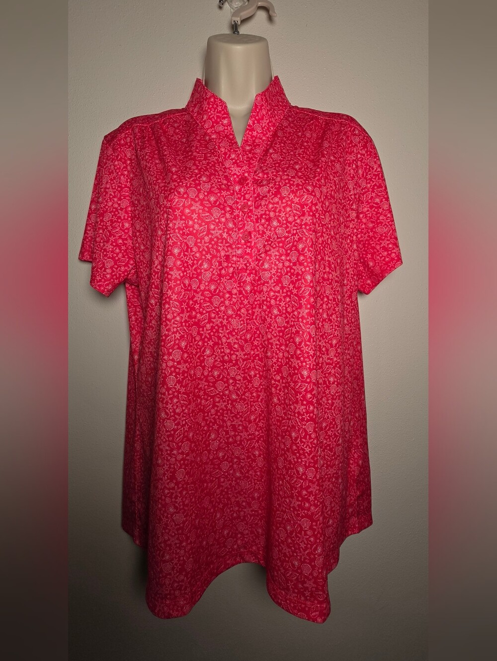 Greg Norman Collection Pink Floral Mandarin-Collar Tunic
